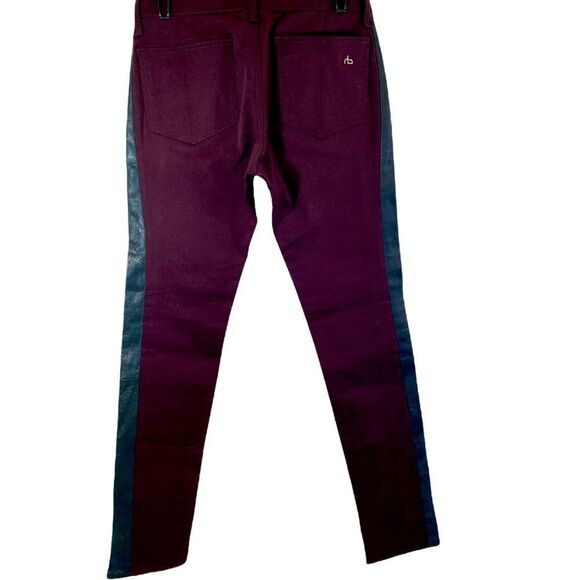 Rag & Bone Skinny Pop Leggings With Lamb Leather Panel Size 29 In Wine - Picture 6 of 13